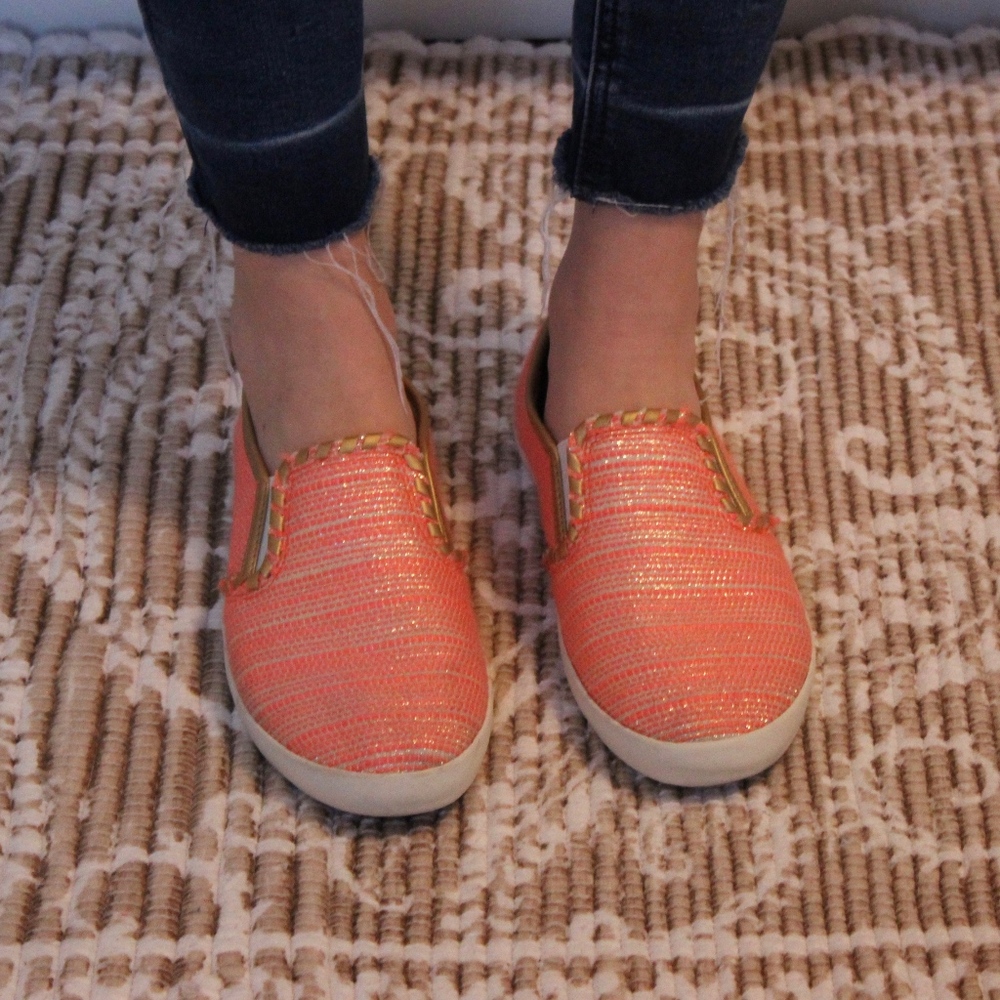 Jack Rogers pink and gold slip-on sneakers